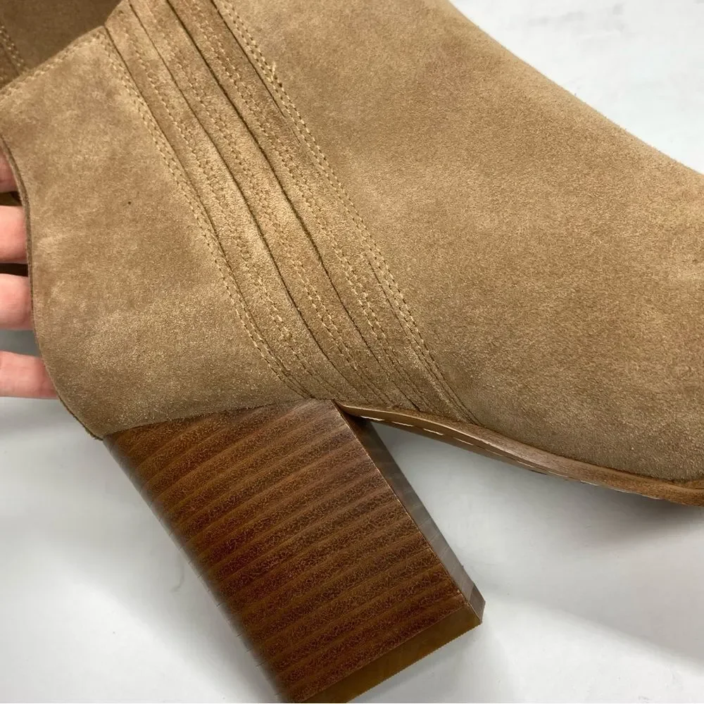 Marc Fisher Maree Suede Booties 9 Tan Ankle Western Block Heel Boots